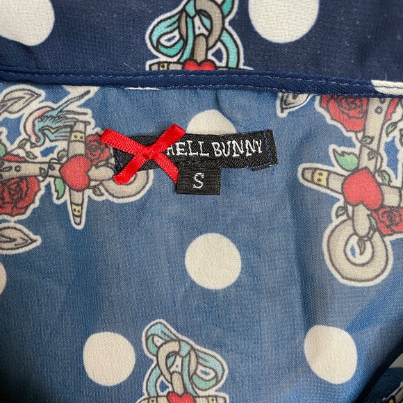 Hell Bunny Oceana Nautical Sailor blouse polka dot anchor print Size small - Picture 7 of 10